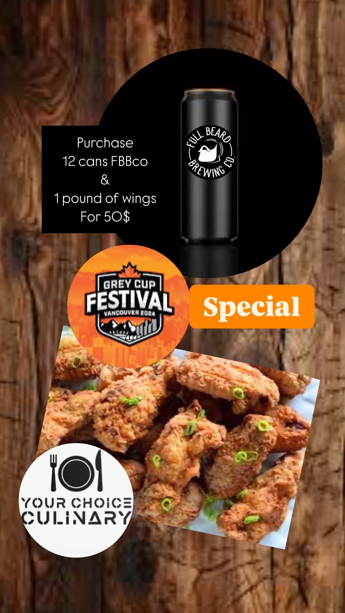 GREY CUP 1 pound WINGS & 12 Cans