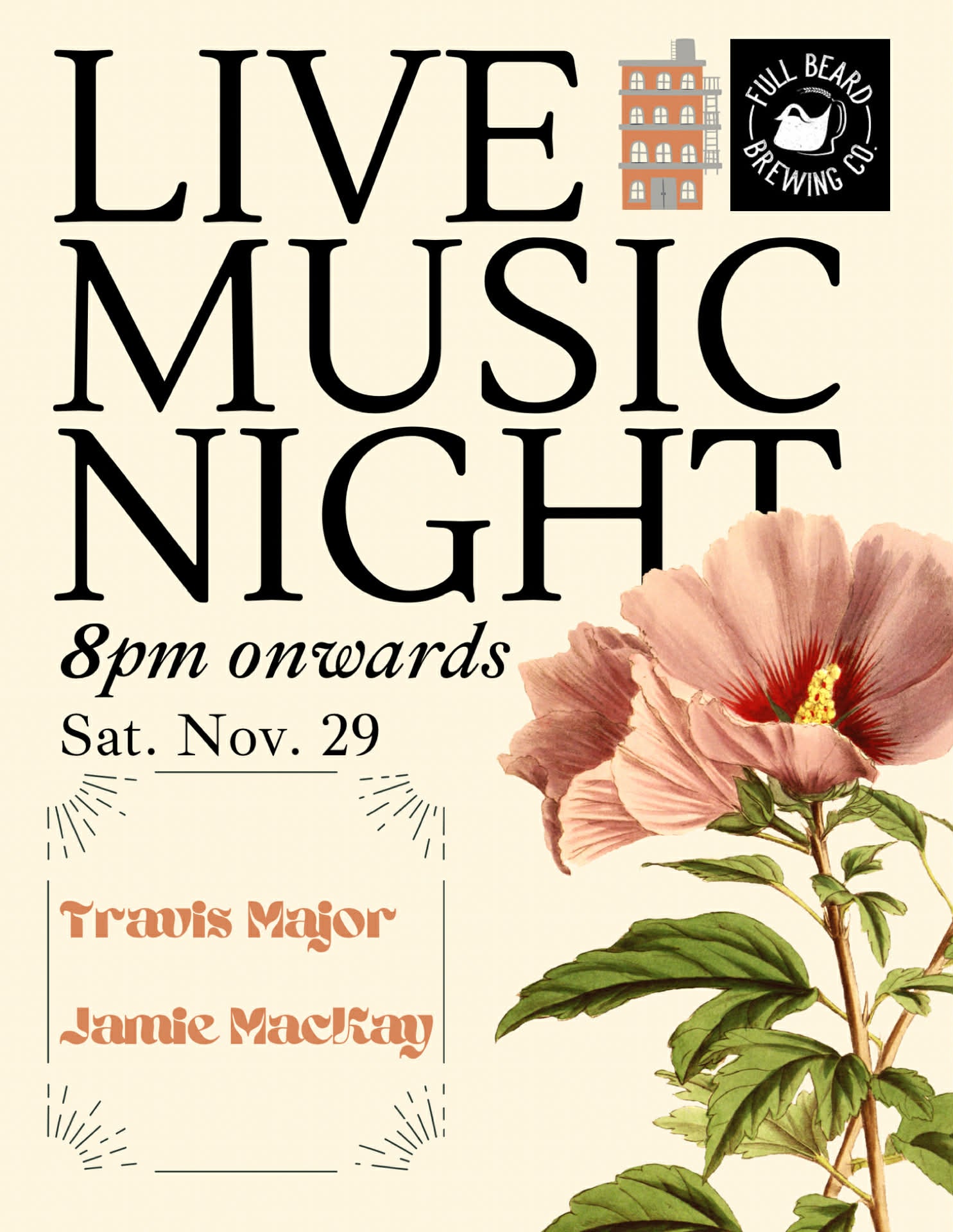 Live Music W/ Travis Major & Jamie Mckay  - NOVEMBER 29th- LIMITED TICKETS AVAILABLE,  10$ AT THE DOOR (receipts email is your ticket) group of 4+ tickets for best seats